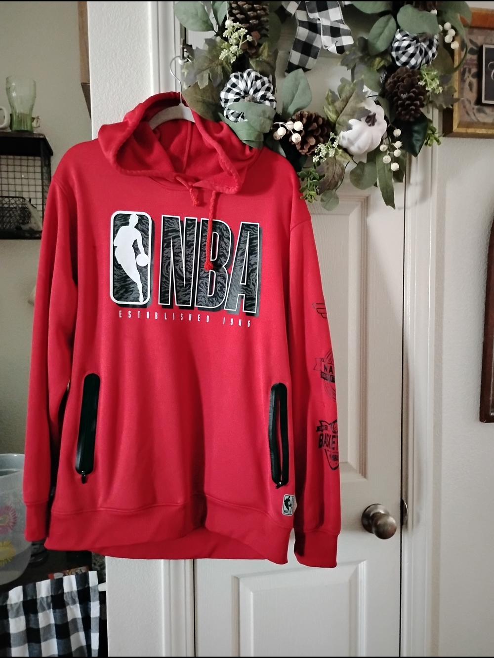NBA Red Pullover Hoodie with Black Accents by NBA